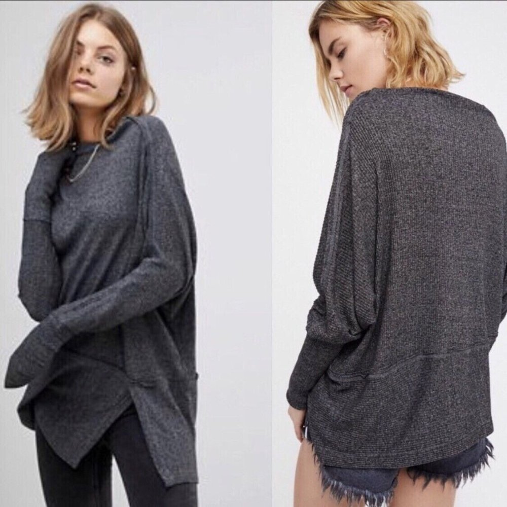 We the Free People Londontown Thermal Top Gray M EUC